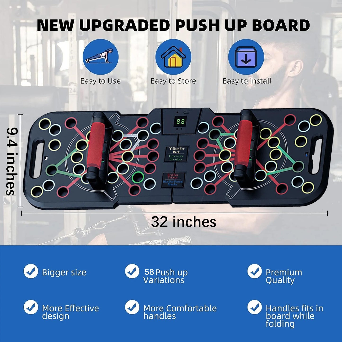 Push up Board with Smart Count, Multi-Function 60 in 1 Push up Bar (Foldable & Portable),Push up Handles for Floor,Professional Home Workout Equipment,Gym Equipment Strength Training Equipment for Men